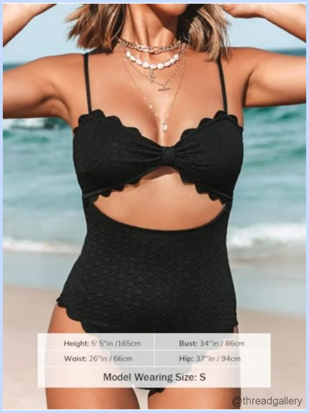 Women's Cutout One Piece Swimsuit Scallop Trim Bathing Suit Removable Pads